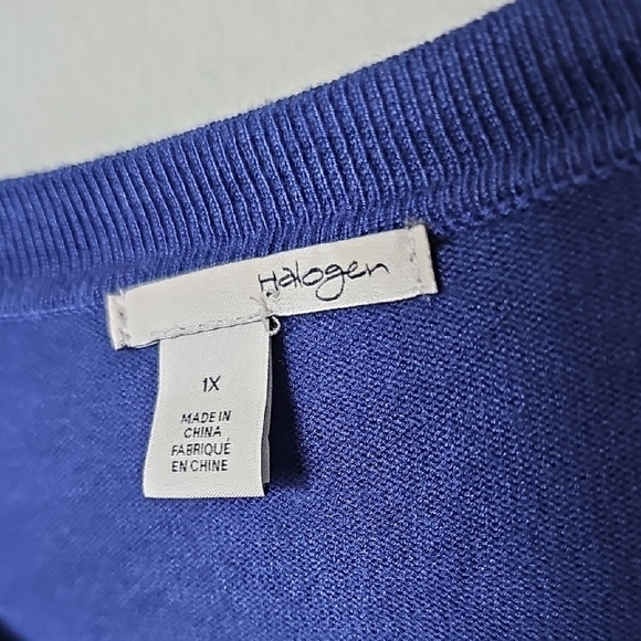 Halogen Plus Size Classic 1X Twee Blue Button-Up Cardigan Sweater - Picture 2 of 6